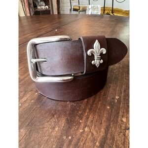 Rare Torino Fleur De Lis Leather‎ Belt Men Size 42 Brown Brass Buckle USA Made